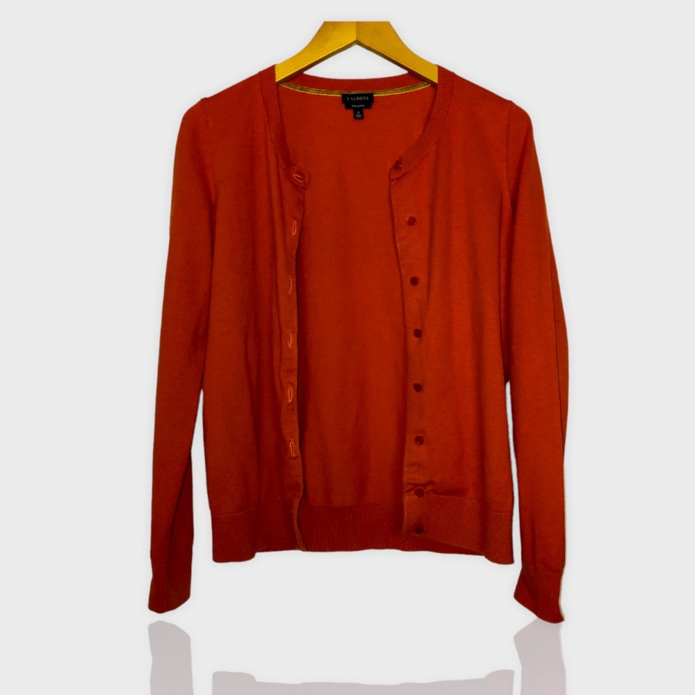 Talbots classic red pima cotton cardigan